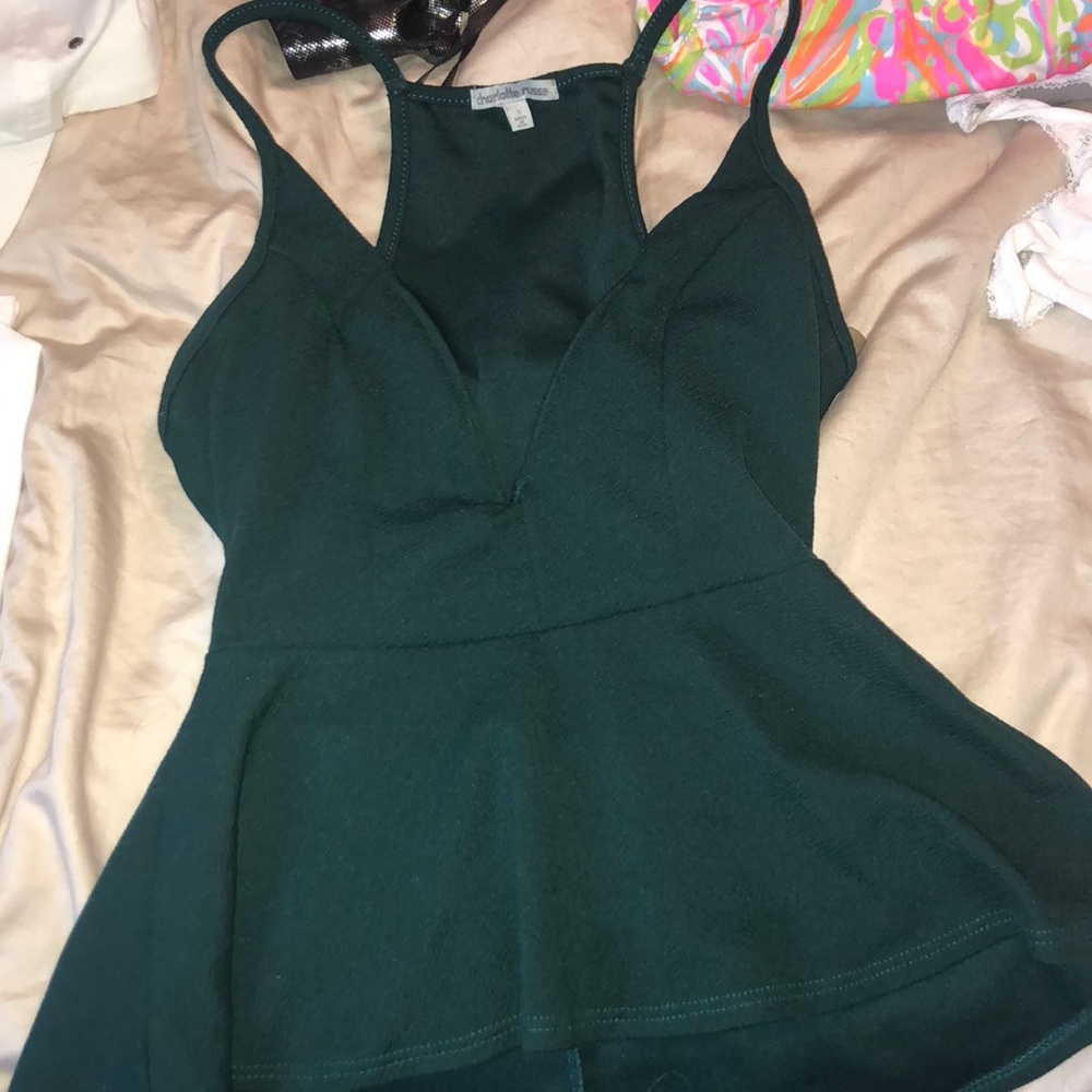 Emerald Peplum Deep V Top